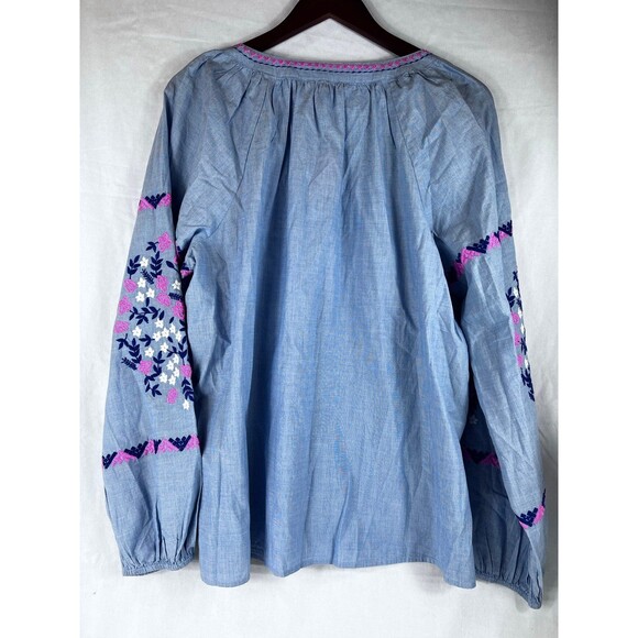 NWT LILLY PULITZER Keela Embroidered V-Neck Long Sleeve Blue Chambray Top xL - Picture 6 of 9